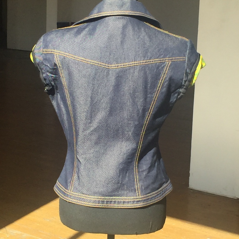 S/S 2000 Gianni Versace by Donatella Denim Medusa Silk Jungle Sleeveless Top - Picture 6 of 8